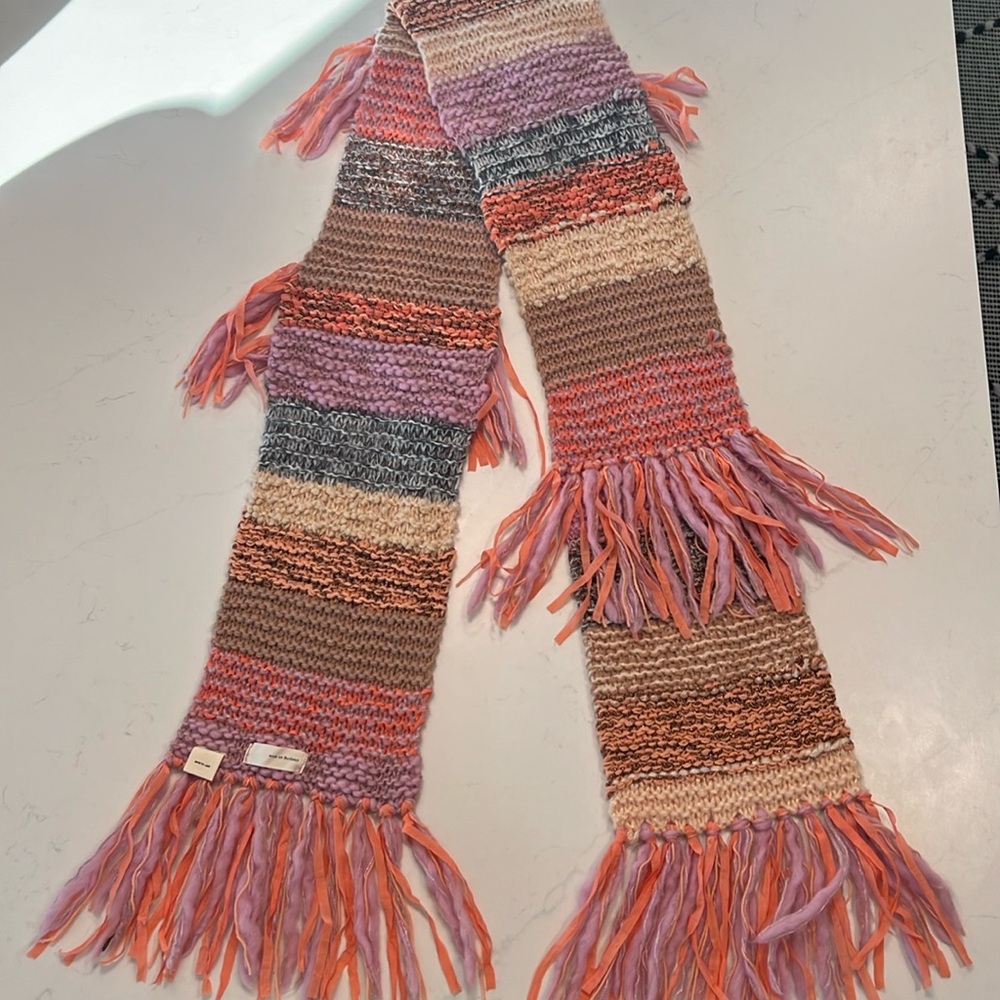 EUC,Anthropologie, Sleeping on Snow, Multicolor striped tassel Scarf  80” x 8”